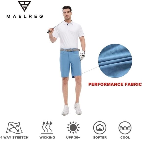 Maelreg Men’s Proflex Sky Blue Pinstripe Active Golf Casual Shorts Quick-dry - Picture 10 of 15